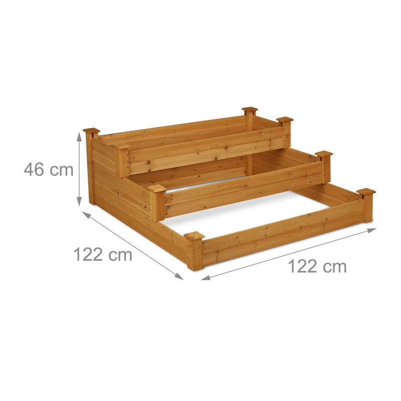 Carré potager en bois de sapin 3 niveaux idéal jardin terrasse design rustique 100 x 100 x 75 cm en bois marron 13_0011307