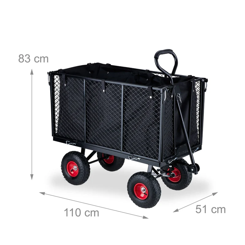 Chariot de jardin polyvalent 100 x 50 x 50 cm idéal transport extérieur parts rabattables en acier vert 13_0012726