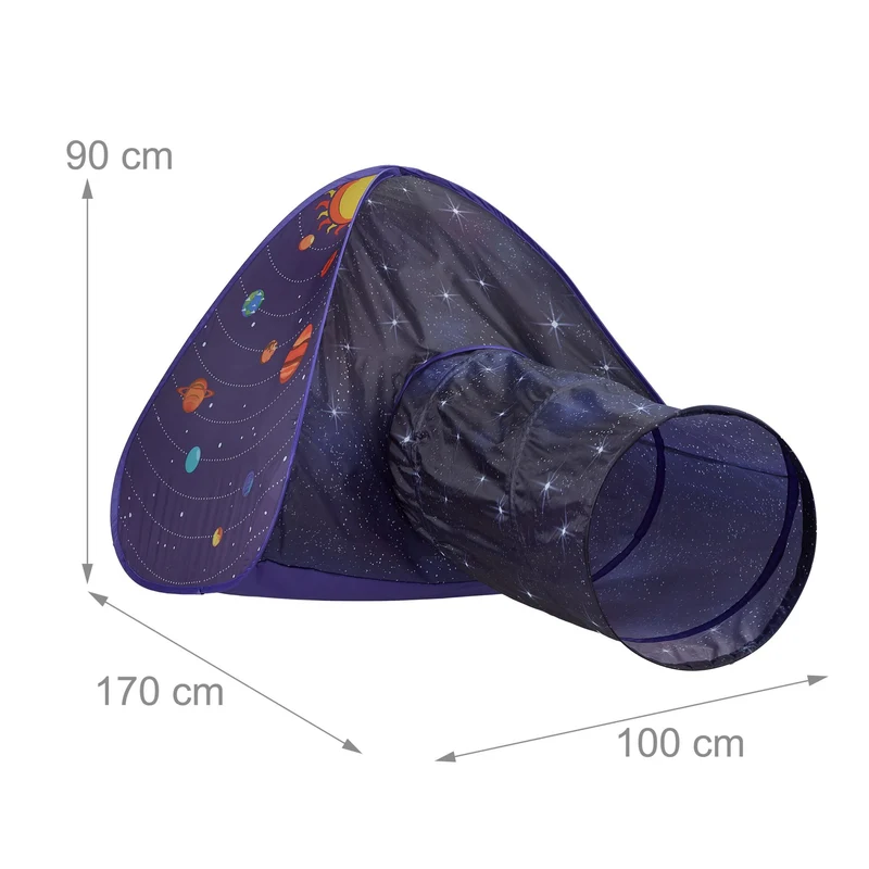 Tente de jeu pop up pour enfants 120 x 120 x 90 cm avec tunnel d'accès ambiance spatiale en polyester multicolore 13_0011588