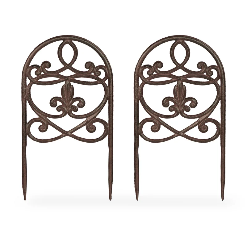 Lot de 2 bordures décoratives de jardin ajustées style rustique 32,5 x 17,5 x 1 cm en fonte de fer marron foncé 13_0013401