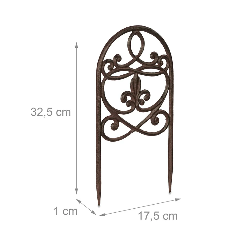 Lot de 2 bordures décoratives de jardin ajustées style rustique 32,5 x 17,5 x 1 cm en fonte de fer marron foncé 13_0013401