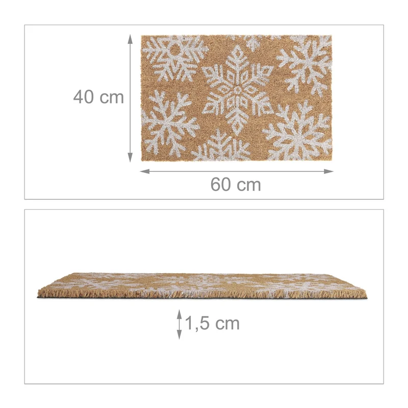 Paillasson d'entrée antidérapant motifs flocons de neige 75 x 45 cm en fibres de coco marron 13_0011933