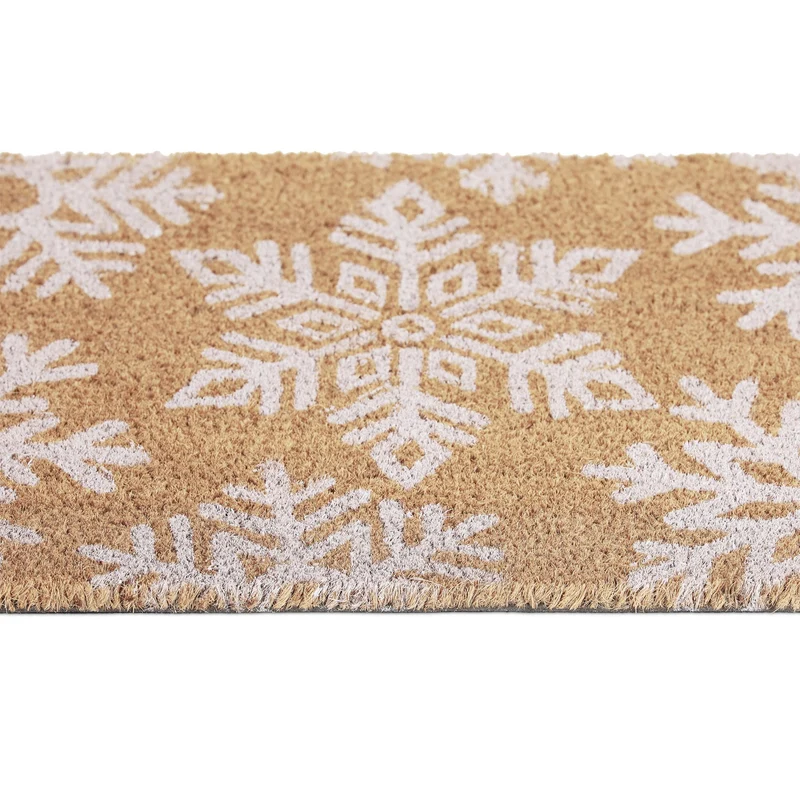 Paillasson d'entrée antidérapant motifs flocons de neige 75 x 45 cm en fibres de coco marron 13_0011933