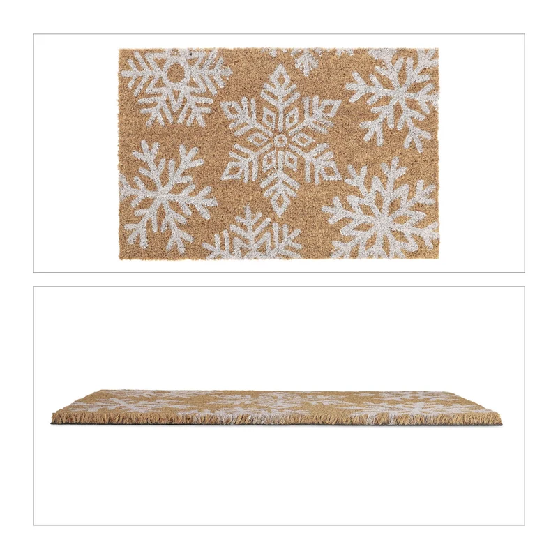 Paillasson d'entrée antidérapant motifs flocons de neige 75 x 45 cm en fibres de coco marron 13_0011933