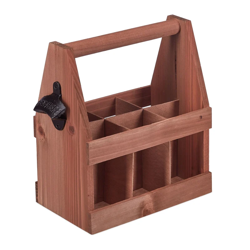 Porte-bouteilles en bois pour le transport de 6 bouteilles 35 x 25 x 15 cm pratique et décoratif en bois naturel 13_0011975