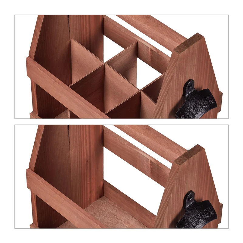 Porte-bouteilles en bois pour le transport de 6 bouteilles 35 x 25 x 15 cm pratique et décoratif en bois naturel 13_0011975