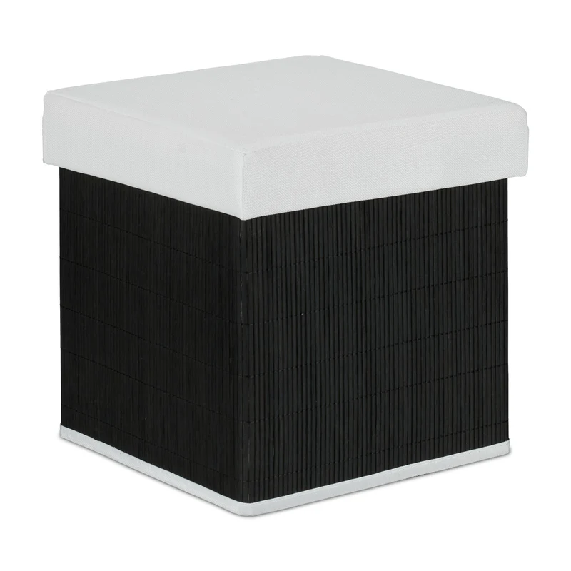 Tabouret pliable avec rangement ergonomique 60 x 40 x 40 cm en tissu gris 13_0012239