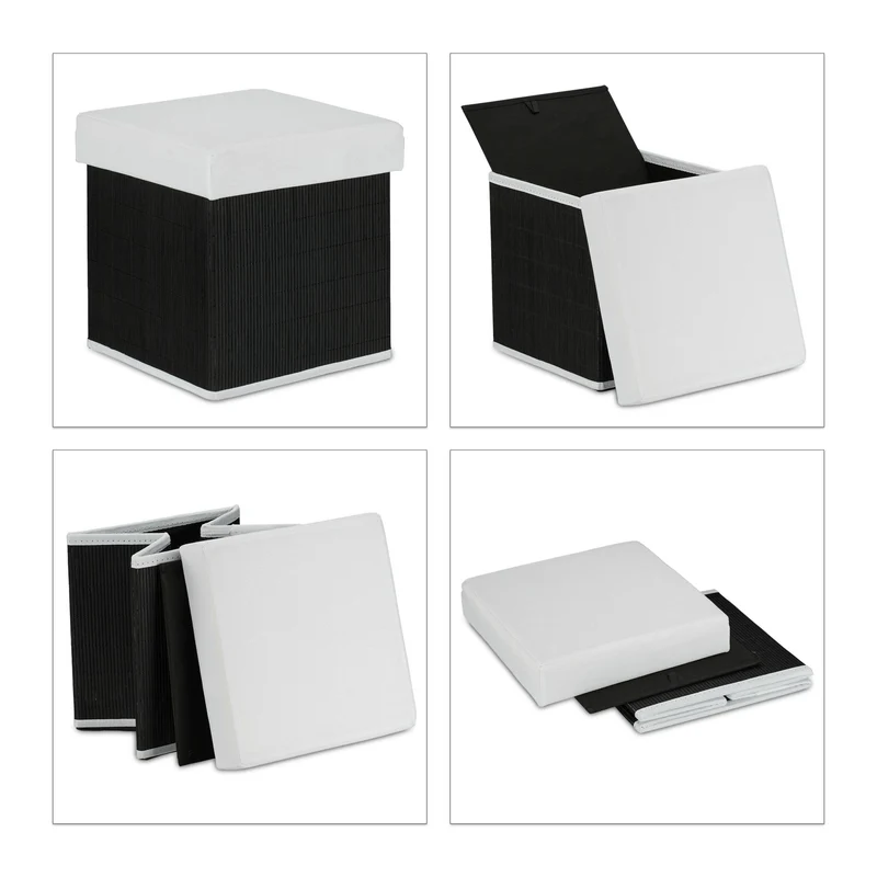 Tabouret pliable avec rangement ergonomique 60 x 40 x 40 cm en tissu gris 13_0012239