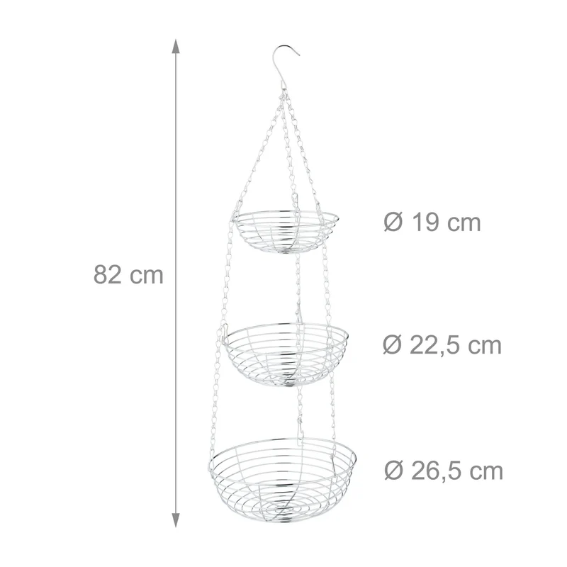 Étagère à fruits suspendue 3 niveaux peu encombrante style moderne cuisine en métal noir 13_0013791