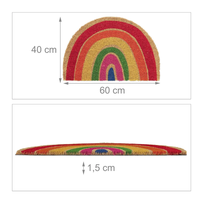 Paillasson demi-lune design multicolore intérieur extérieur 70 x 40 cm en fibres de coco beige 13_0011921