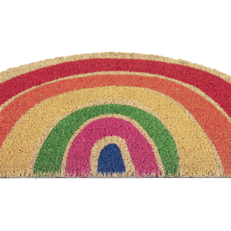 Paillasson demi-lune design multicolore intérieur extérieur 70 x 40 cm en fibres de coco beige 13_0011921