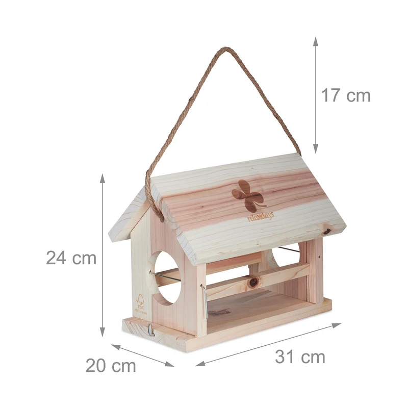 Mangeoire d'extérieur pour oiseaux jardin toit ouvrant 25 x 30 x 25 cm en bois naturel 13_0012343