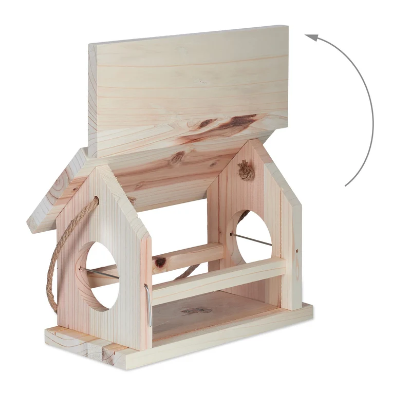 Mangeoire d'extérieur pour oiseaux jardin toit ouvrant 25 x 30 x 25 cm en bois naturel 13_0012343
