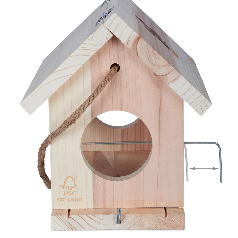 Mangeoire d'extérieur pour oiseaux jardin toit ouvrant 25 x 30 x 25 cm en bois naturel 13_0012343