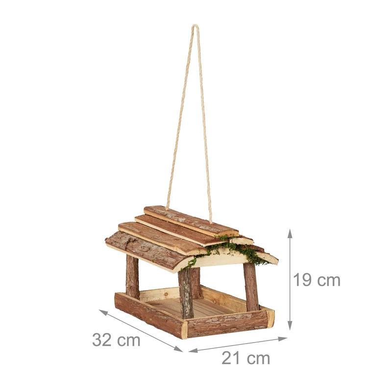 Mangeoire à oiseaux décorative accrocher jardin terrasse ouverture facile 30 x 20 x 15 cm en bois marron 13_0011241