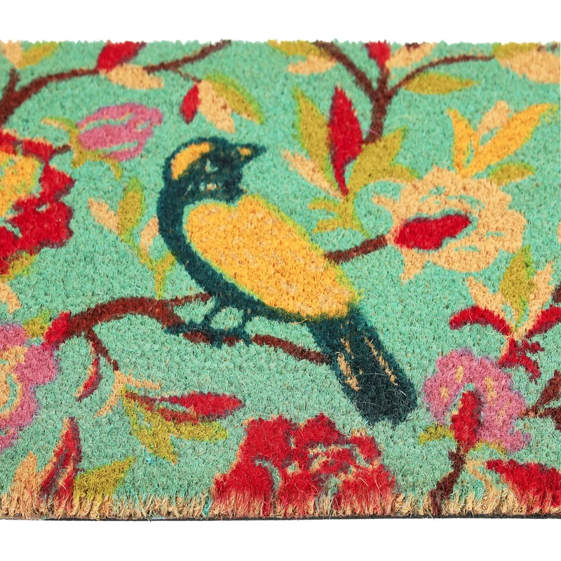 Paillasson mural antidérapant pour entrée 80 x 50 cm motif oiseaux design coloré en coco marron 13_0011403