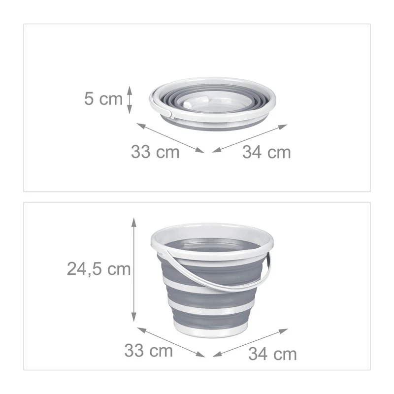Seau pliable pratique camping 24,5 x 33 x 34 cm transport facile rangement minimal en plastique gris 13_0013698