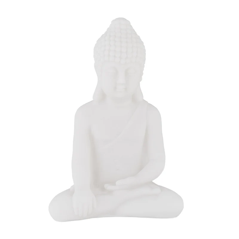 Statue decorative bouddha méditation 17 x 11,5 x 8 cm esprit zen intérieure extérieure en PVC blanc 13_0012621