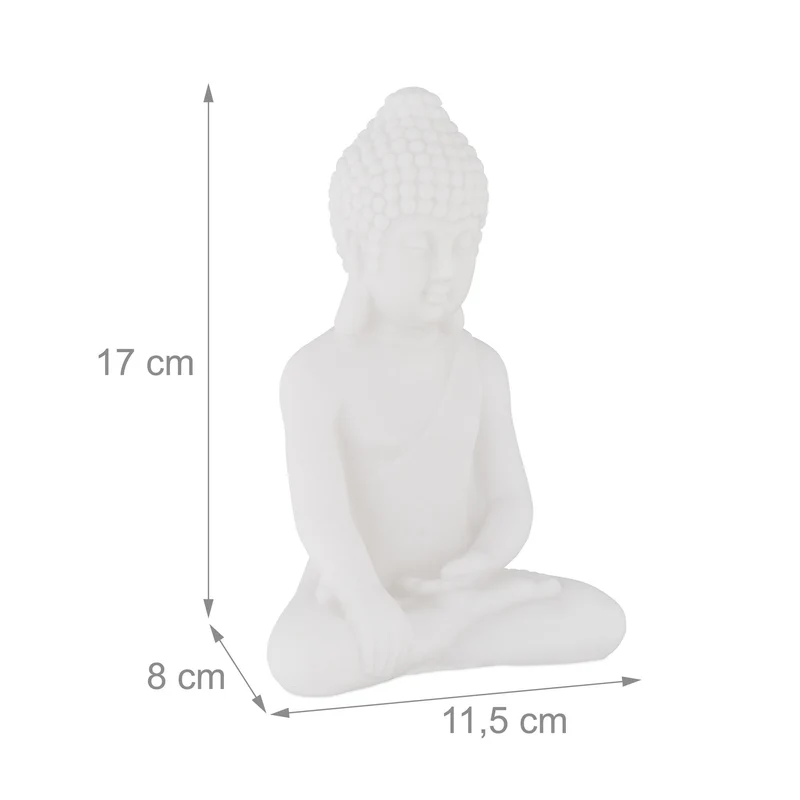 Statue decorative bouddha méditation 17 x 11,5 x 8 cm esprit zen intérieure extérieure en PVC blanc 13_0012621