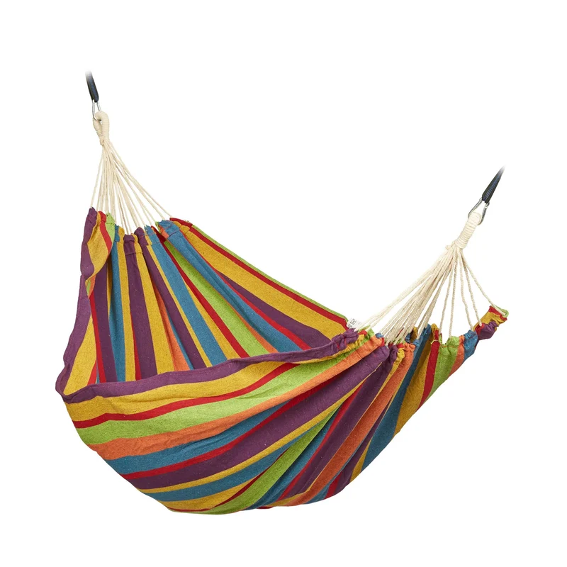 Hamac double très confortable extérieur intérieur pour 2 personnes 300 x 150 cm pratique transportable en coton gris 13_0012330