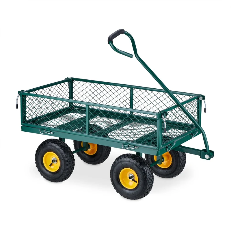 Chariot de transport extérieurs pliable capable de charge élevée 100 x 50 x 80 cm en acier vert 13_0012734