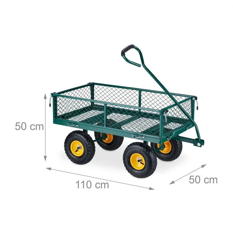 Chariot de transport extérieurs pliable capable de charge élevée 100 x 50 x 80 cm en acier vert 13_0012734