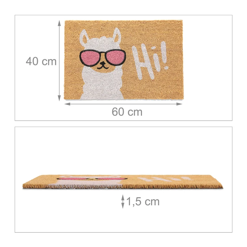 Tapis moderne intérieur extérieur motif lama 75 x 45 cm antidérapant et résistant en fibres de coco beige 13_0013547