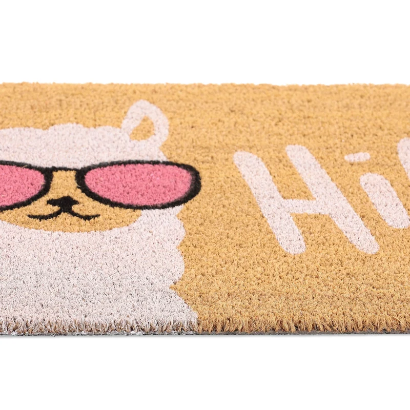 Tapis moderne intérieur extérieur motif lama 75 x 45 cm antidérapant et résistant en fibres de coco beige 13_0013547