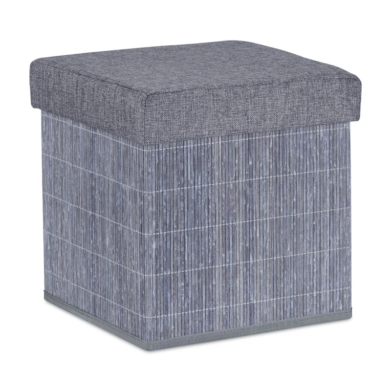 Tabouret d'appoint pliant avec espace de rangement 38 x 38 x 38 cm en bambou gris 13_0012165