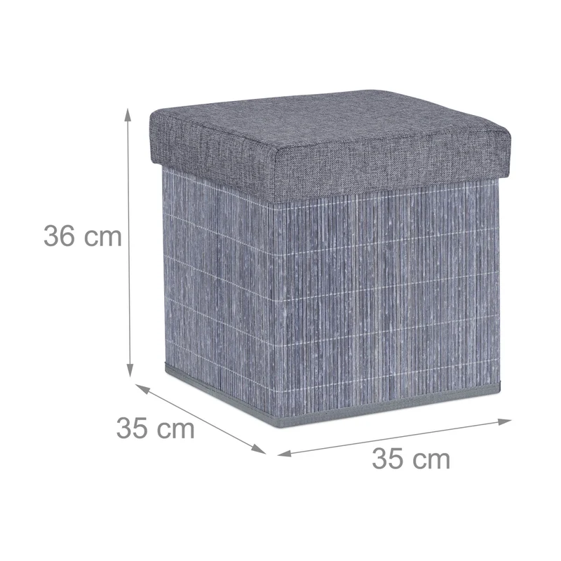 Tabouret d'appoint pliant avec espace de rangement 38 x 38 x 38 cm en bambou gris 13_0012165