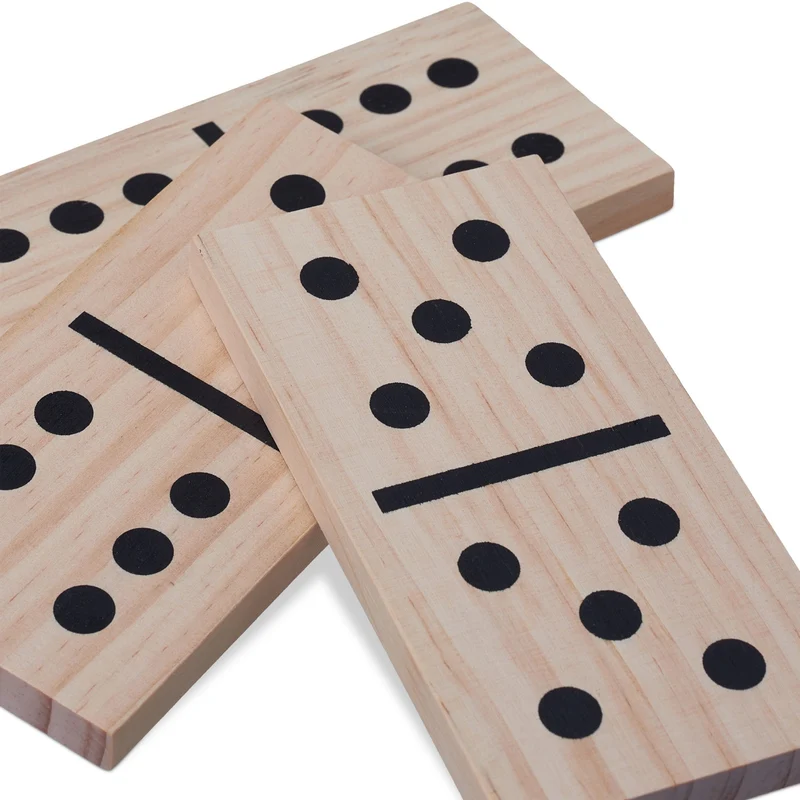 Lot de 28 dominos géants en bois pour jardin extérieur divertissement familial 30 x 15 x 5 cm en bois naturel 13_0011877
