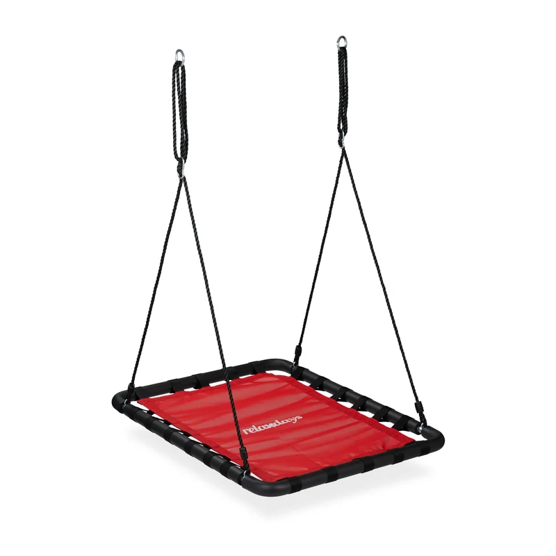 Balançoire nid d'oiseau rectangulaire réglable jardin 120 x 80 x 20 cm assise confortable style moderne en tissu rouge 13_0011775