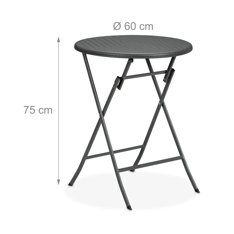 Table de jardin ronde pliable 75 x 60 cm pratique et moderne en plastique gris 13_0015766