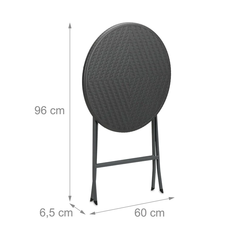 Table de jardin ronde pliable 75 x 60 cm pratique et moderne en plastique gris 13_0015766