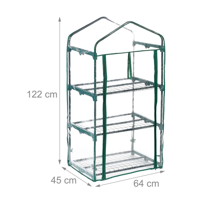 Serre de balcon compacte avec 3 étagères conditions idéales culture plantes 80 x 40 x 140 cm en plastique transparent 13_0015036