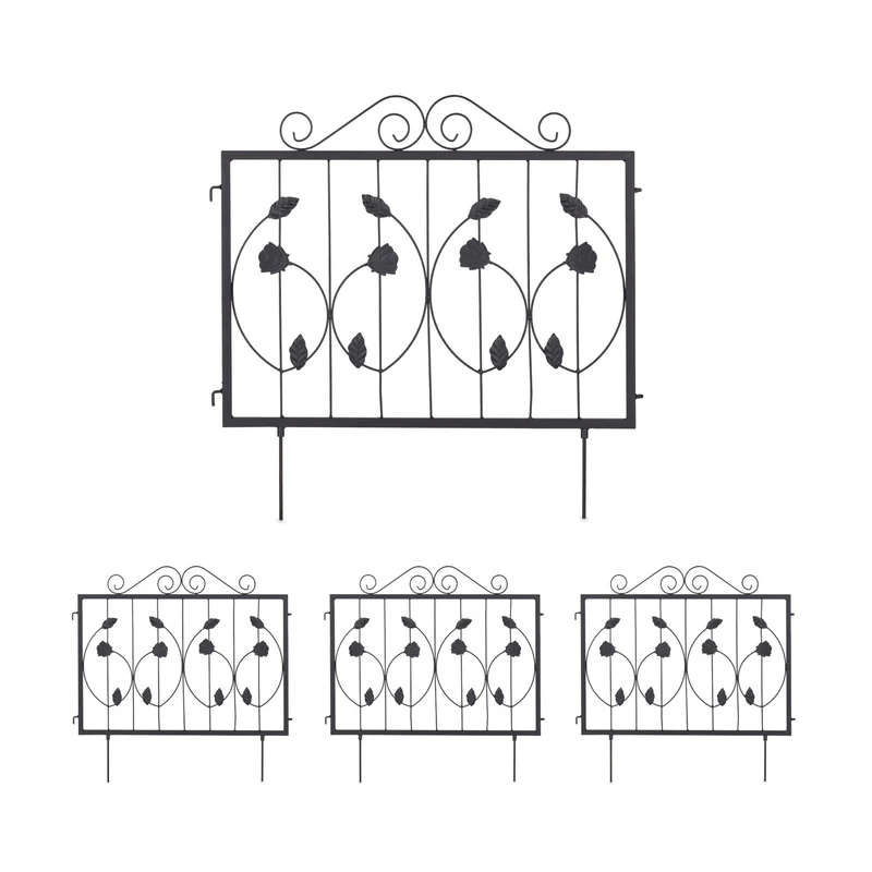 Lot de 4 bordures de jardin décoratives en métal noir 120 x 30 cm délimitation claire style sobre 13_0012508