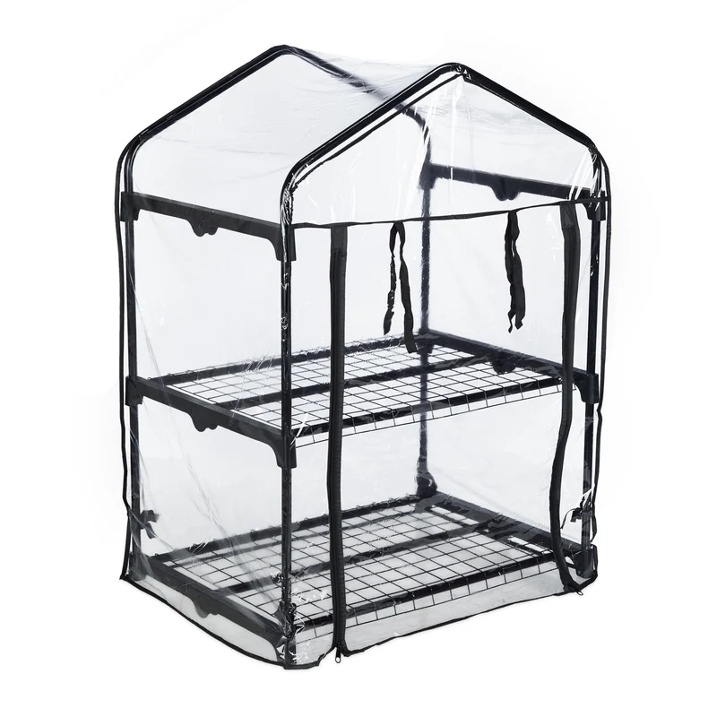 Serre de balcon compacte 2 étagères 60 x 40 x 160 cm conditions idéales pour la culture protégée en plastique transparent 13_0011987