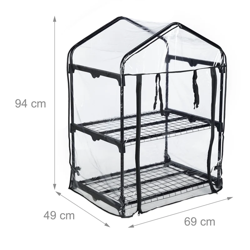 Serre de balcon compacte 2 étagères 60 x 40 x 160 cm conditions idéales pour la culture protégée en plastique transparent 13_0011987
