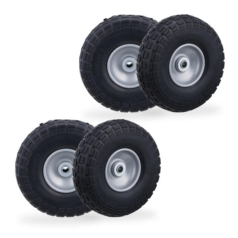 Lot de 4 roues de chariot robustes diamètre 26 cm manœuvre aisée surface profilée en caoutchouc noir 13_0015082