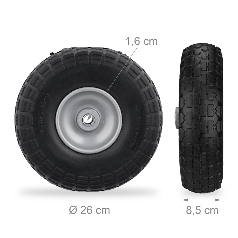 Lot de 4 roues de chariot robustes diamètre 26 cm manœuvre aisée surface profilée en caoutchouc noir 13_0015082