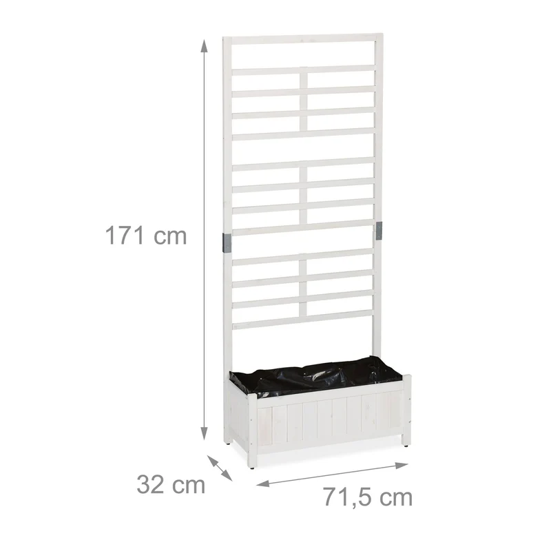 Jardinière avec brise-vue treillis 90 x 40 x 40 cm pour plantes grimpantes style moderne en bois blanc 13_0013873