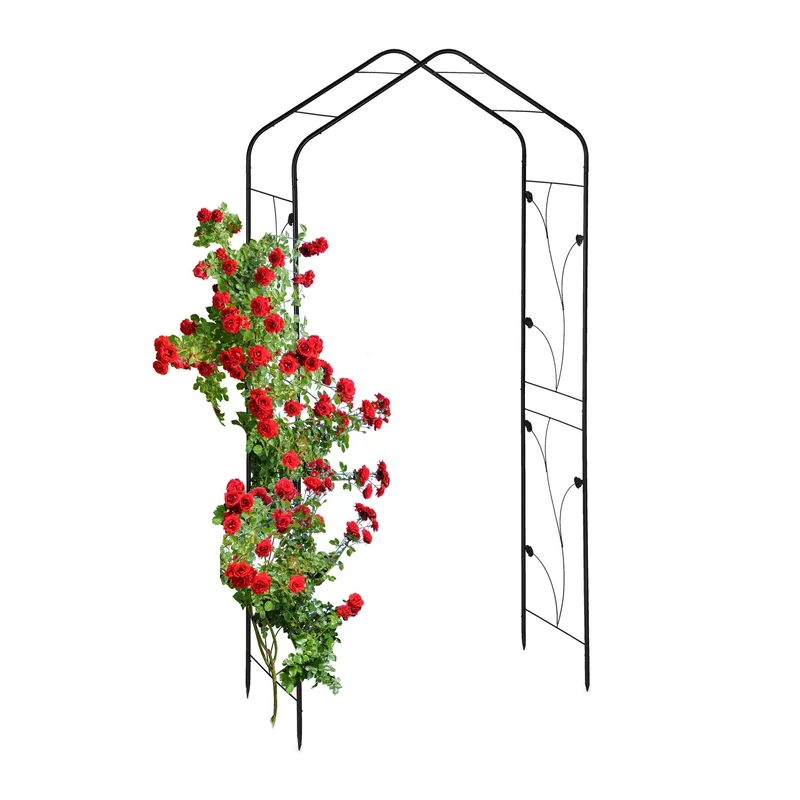 Arche à rosiers ornementée vintage jardin support pour plantes grimpantes 200 x 100 x 50 cm en métal noir 13_0012331