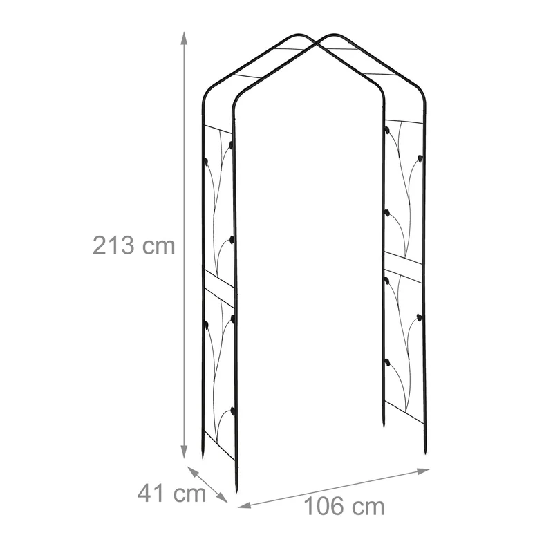 Arche à rosiers ornementée vintage jardin support pour plantes grimpantes 200 x 100 x 50 cm en métal noir 13_0012331