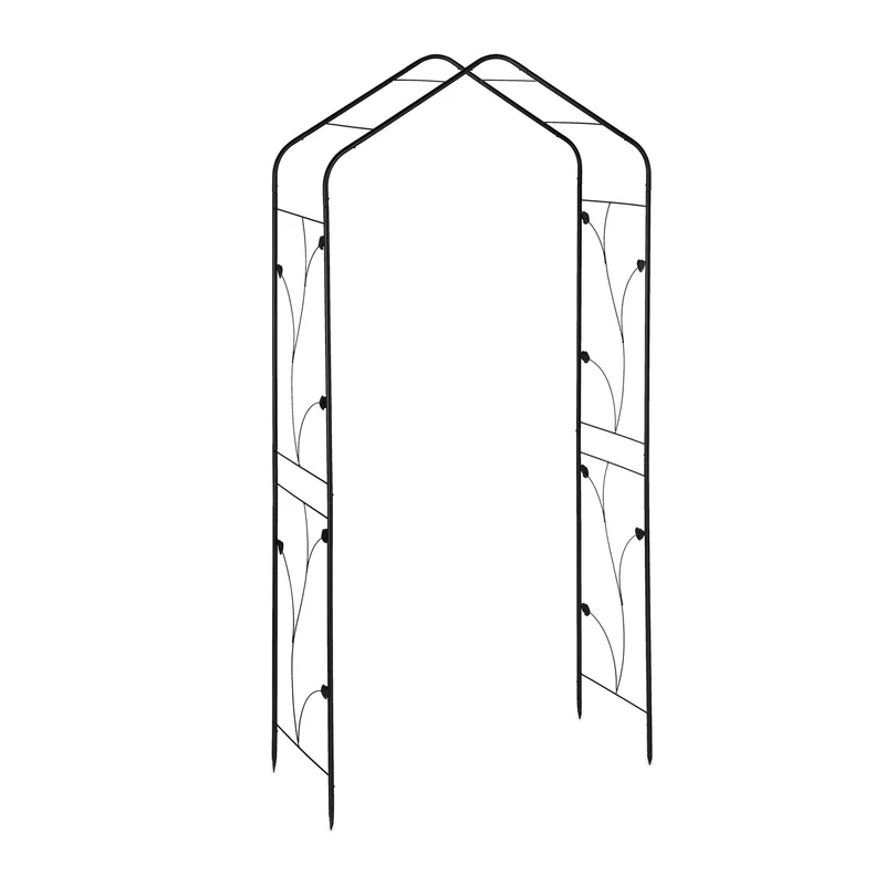 Arche à rosiers ornementée vintage jardin support pour plantes grimpantes 200 x 100 x 50 cm en métal noir 13_0012331