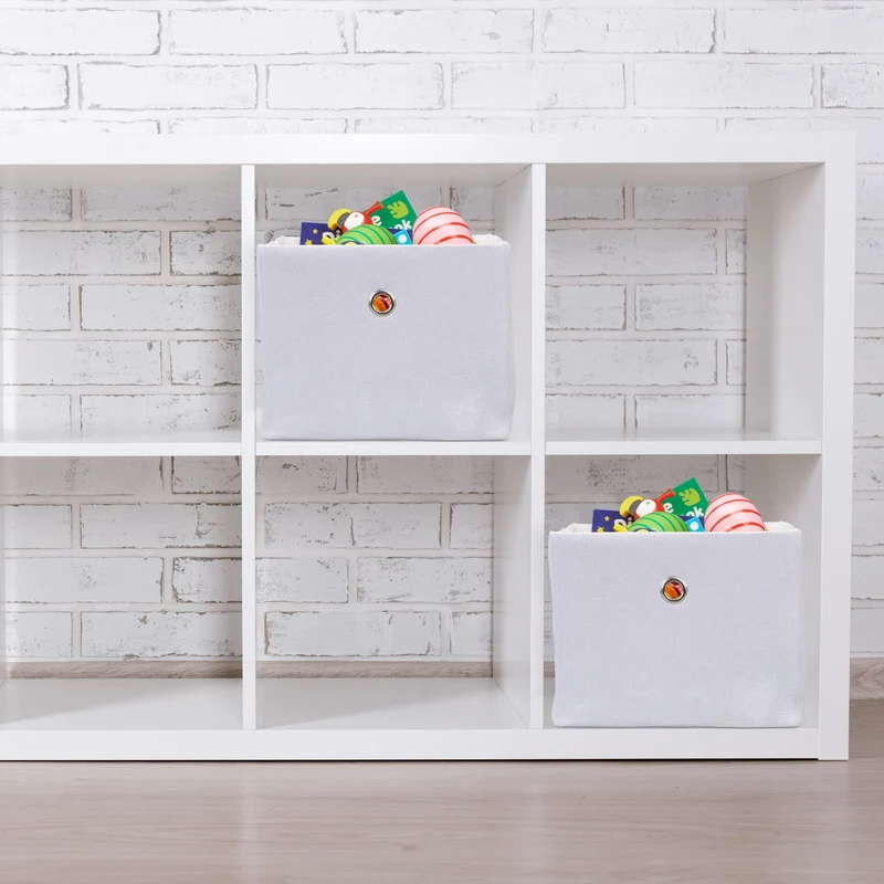 Lot de 2 boîtes de rangement décoratives en tissu pliables 16 x 20,5 x 25 cm en lin gris 13_0013756