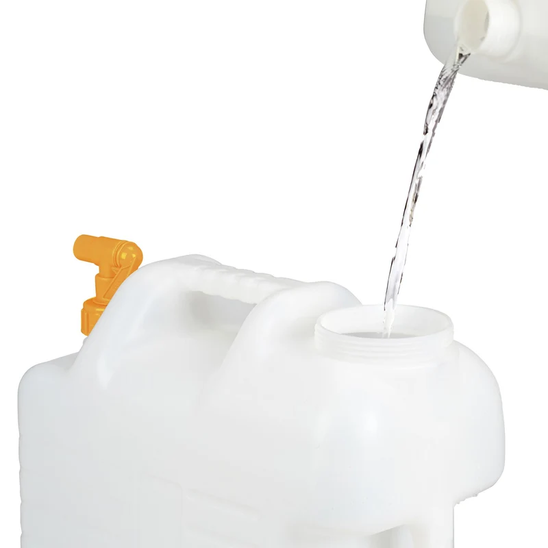 Bidon d'eau douce portable camping 38 x 22 x 39 cm avec robinet rotatif pratique en plastique blanc 13_0010601