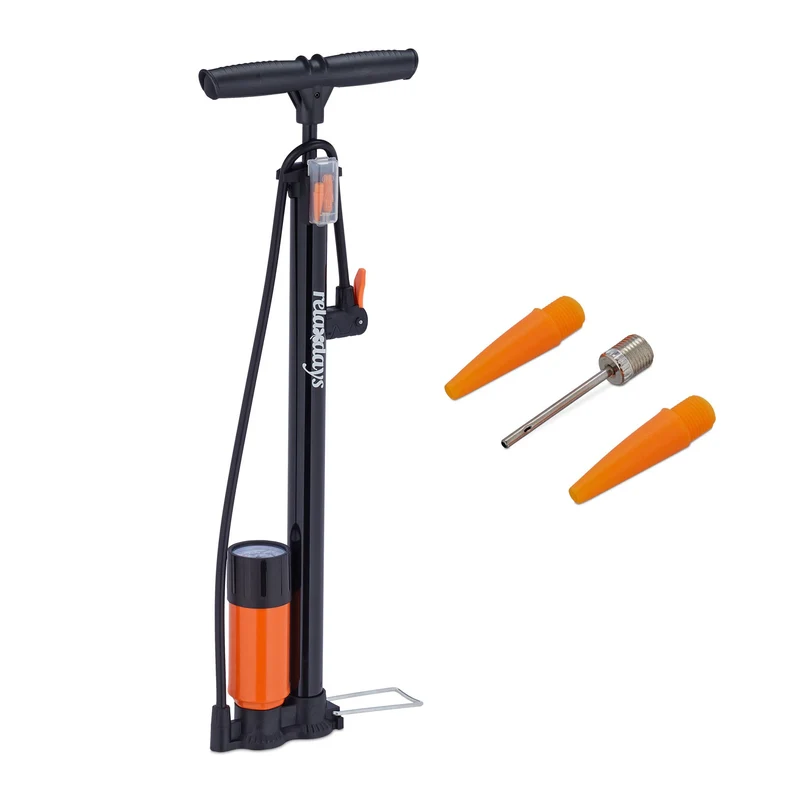 Pompe à vélo avec manomètre adaptable 3 adaptateurs 25 x 20 x 30 cm en métal noir 13_0011767
