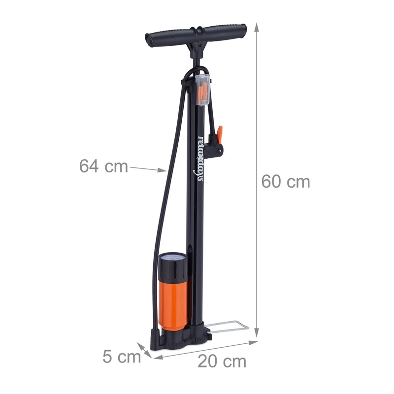 Pompe à vélo avec manomètre adaptable 3 adaptateurs 25 x 20 x 30 cm en métal noir 13_0011767