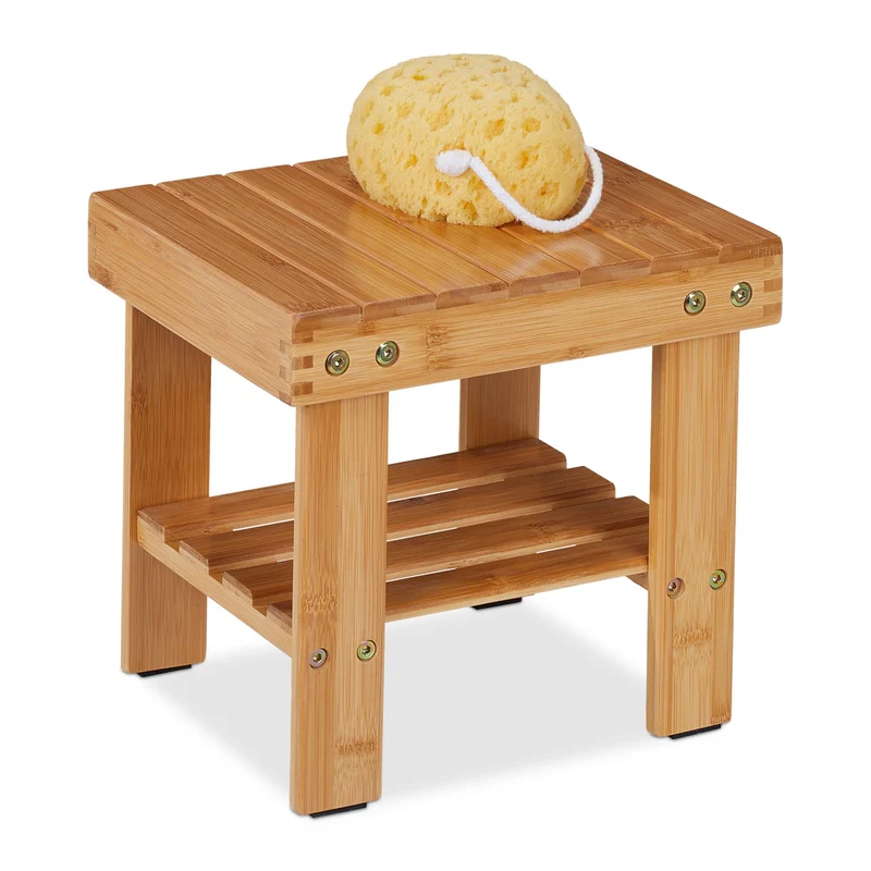 Tabouret de salle de bain polyvalent avec rangement 45 x 30 x 30 cm en bambou naturel 13_0013857