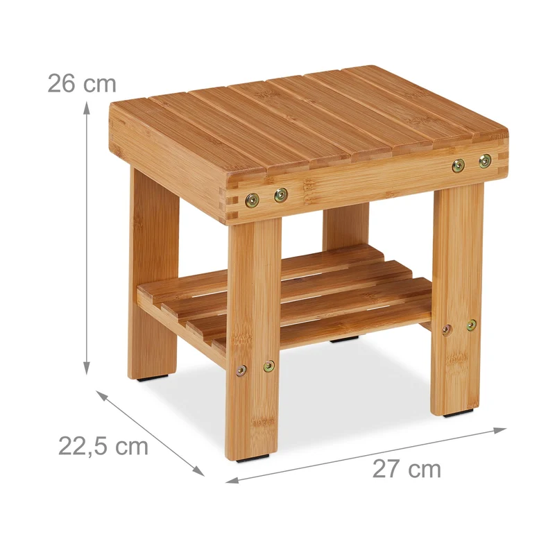 Tabouret de salle de bain polyvalent avec rangement 45 x 30 x 30 cm en bambou naturel 13_0013857